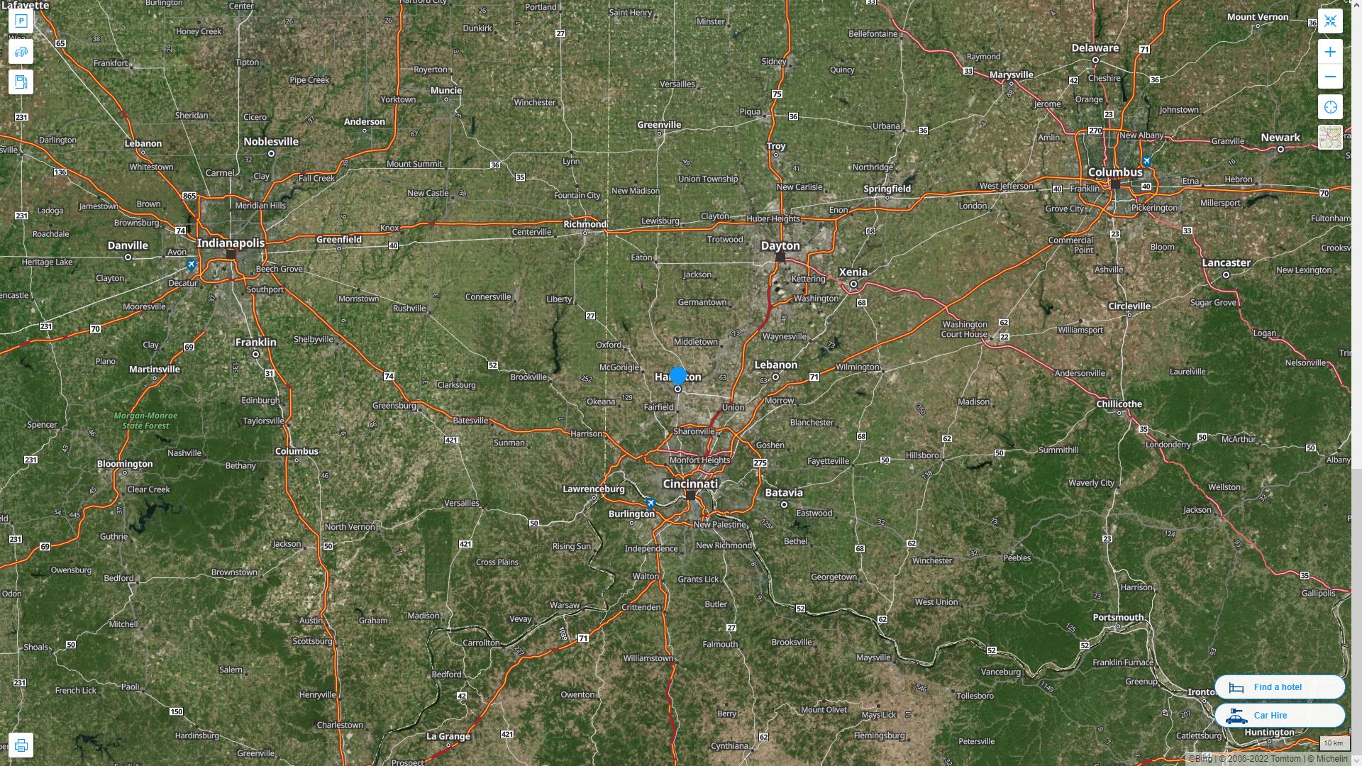 Hamilton Ohio Highway and Road Map with Satellite View